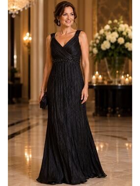 Alex Evenings Formal Gown Black Beaded Empire Waist Sleeveless Evening Dress 14
